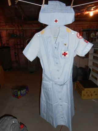 Vintage Red Cross Uniform Dress Ladies Fashion Size 30 Exc Cond With Hat