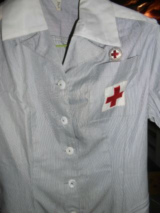 Vintage Red Cross Uniform Dress & Hat Womens Fashion Size 12