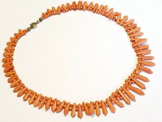 Antique/vtg Victorian/art Deco Carved Coral Beaded 14.  5 " Collar Necklace -