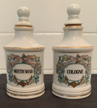 Antique Vintage China Porcelain Apothecary Jar Bottle Anchor Cologne Mouth Wash