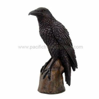 Black Raven Bird On Stump Statue Cold Cast Resin Figurine
