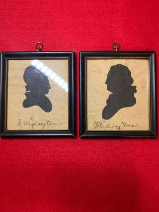George Washington And Martha Washington Framed Silhouette Signed