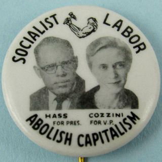 1960 Eric Hass & Georgia Cozzini Socialist Labor Party Presidential Pin Button