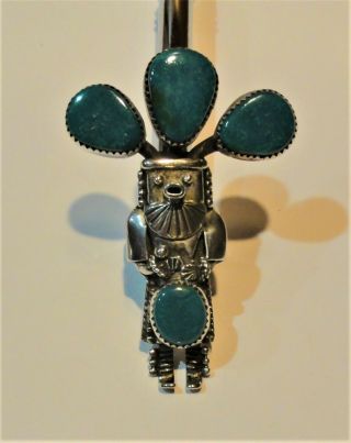 Vintage Navajo Solid Sterling Silver Turquoise Stone Kachina Doll Ring