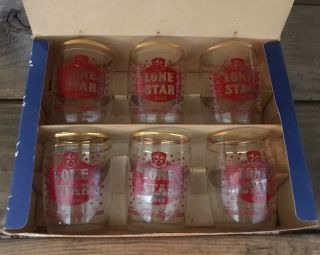 Vintage Set of 6 Lone Star Beer Barrel Glass Tumblers NOS 2