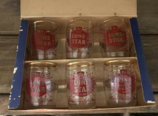 Vintage Set of 6 Lone Star Beer Texas Barrel Glass Tumblers NOS 2