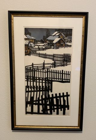 Clifton Karhu Japanese Woodblock Pencil Signed “winter Fences” 5/50 Print