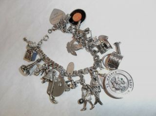 Vintage 925 Silver Charm Bracelet With 21 Charms - 87 Grams