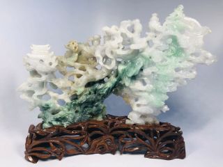 Antique 1920s Chinese Hand - Carved Jade Sculpture On Custom Wood Base
