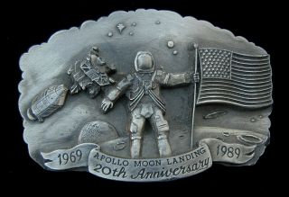 Vtg.  20th Anniversary Apollo Moon Landing Belt Buckle 80/5000 Detail