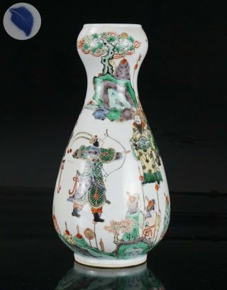 Antique Chinese Famille Verte Porcelain Garlic Mouth Vase Kangxi Style 19th C