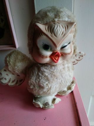 Vintage Rushton Rubber Face Plush Owl - Hooty Stuffed Animal Toy 1950s