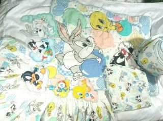 Vintage Baby Looney Tunes Crib Set Comforter Fitted Sheet Bumper Wall Decor 2000
