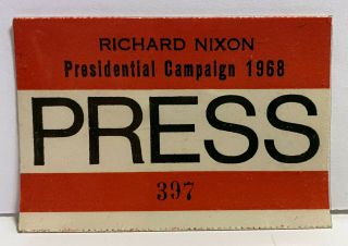 1968 Richard Nixon Presidential Campaign Press Pass
