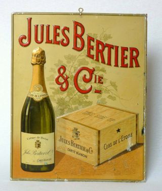 Vintage French Toleware Advertising Sign For Jules Bertier & Cy Sparkling Wine