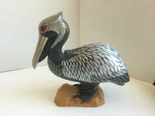 Hand Carved Wood Pelican Bird 8 " Sculpture Figure Statue Detail