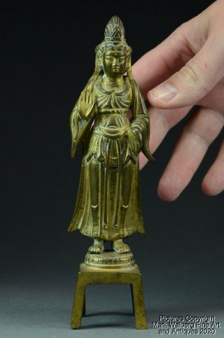Rare Chinese Gilt Bronze Standing Figure Of Guanyin,  18th Century Or Earlier