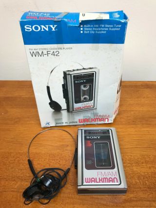 Vintage Sony Stereo Cassette Walkman Wm - F42 W/ Headphones Japan Made