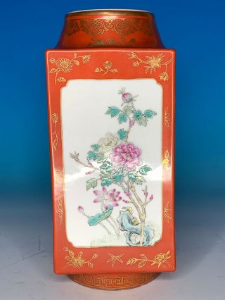 Large Chinese Mid Republic Period Antique Porcelain Square Vase