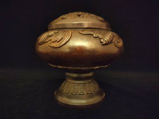A Rare Chinese Antique Qing Dynasty Bronze Incense Burner Censer With Mark 2