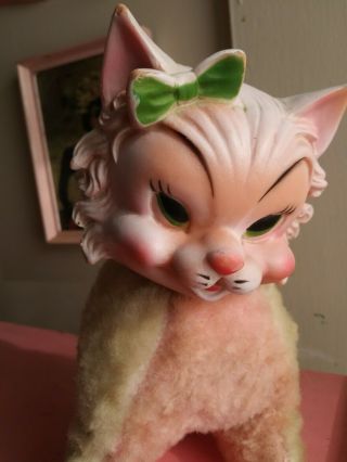 Vintage 1950s Rushton Kitty Cat Rubber Face Plush Stuffed Toy Doll Bow My Toy
