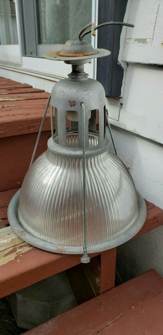Vintage Holophane 10 " Industrial Pendant Light Fixture Signed Shade