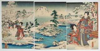 Hiroshige Ii,  Toyokuni Iii,  Genji,  Snow Scene,  Japanese Woodblock Print