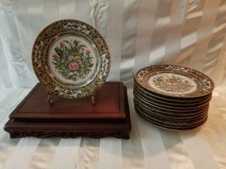 12 Plates - 19th Century Qing Dynasty Canton Famille Rose Butterfly - Lavish
