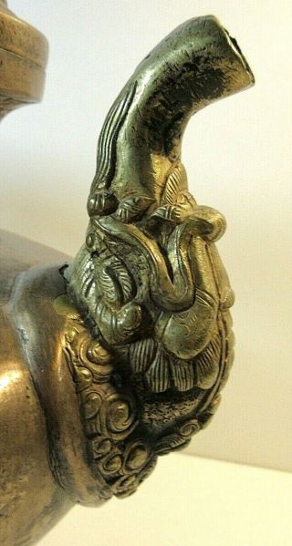 Antique 18th Century Chinese/tibetan/nepalese Brass Teapot Carved Dragon Handle