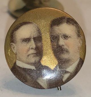 Antique 1900 William Mckinley Teddy Roosevelt Jugate Campaign Political Pinback