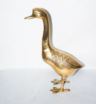 Vintage Large 13 Inch Life Size Standing Brass Duck Figurine
