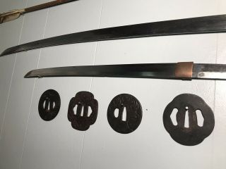 Antique Japanese Samurai Wakizashi Katana Sword Tsubas Old Blades