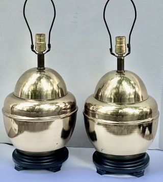 Vintage Pair 26” Brass Asian Ginger Jar Urn Trophy Style Table Lamps Accent Lamp