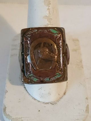 Vintage Mexican Biker Ring,  Horse,  Horseshoe,  Indian Head
