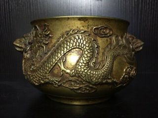 Chinese Antique Carved Dragon Bronze Gilded Incense Burner