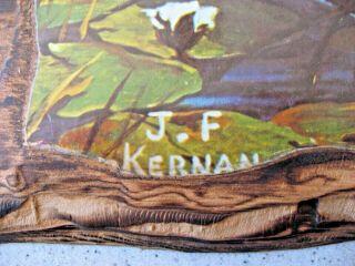 Vintage J.  F Kernan Man Fishing with Dog and a Falstaff Beer Mounted on Plywood 2