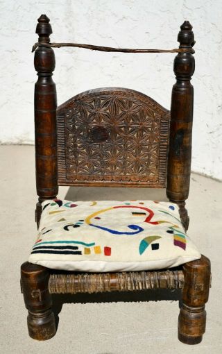Antique 19th Century Tibetan Buddhist Meditation Chair Low Chair Carved Wood