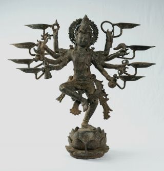 Antique Indonesian Style Bronze Javanese Standing 8 - Arm Shiva Statue - 45cm/18 "