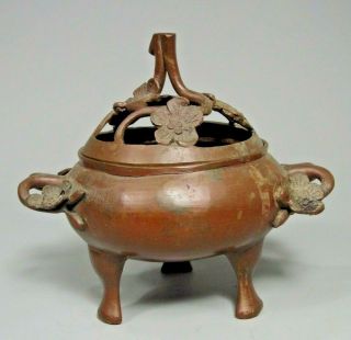 China Chinese Tripod Bronze Incense Burner W/ Relief Decor Signed Qing Ca.  1900