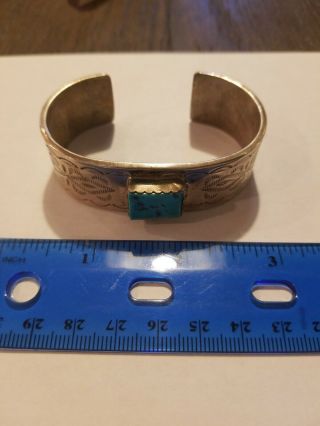Vintage Native Sterling Silver Turquoise Cuff Bracelet 65 Grams Pawn