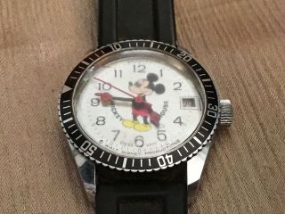 Vintage Bradley Mickey Mouse Diver Watch With Water Resistant 5 Atm Swiss Made
