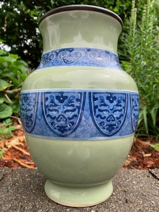 Chinese Mid Qing Period Antique Porcelain Celadon Vase