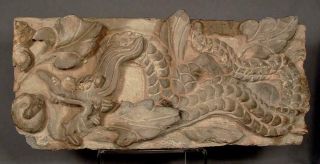 Ancient Chinese Palace Or Temple Brick With Dragon & Lotus Relief Tang Dynasty