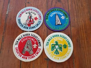 4 Vintage Ten Mile River Scout Camp Patches,  Keowa Kunatah Aquehonga Hernochan