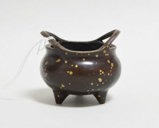 Antique Small Chinese Gold Splash Bronze Censer 18th Century Aing Dynasty
