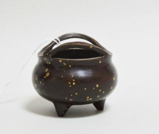 ANTIQUE SMALL CHINESE GOLD SPLASH BRONZE CENSER 18th Century AING DYNASTY 2