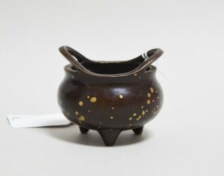 ANTIQUE SMALL CHINESE GOLD SPLASH BRONZE CENSER 18th Century AING DYNASTY 3