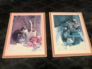 10 X 8 Framed Kitty Cat Kitten In Picture Vintage Wall Art Painting Shippin