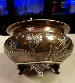 Antique Chinese Silver Export Mixed Metals Wang Hing Bowl Incense Burner