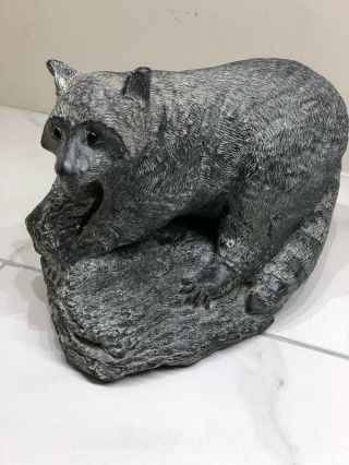 We A Wolf Sculptures Large Racoon Figurine Hand Made In Canada